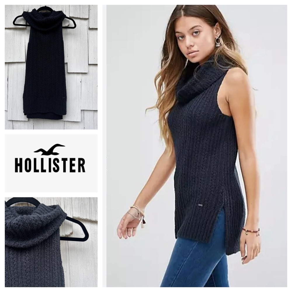 Hollister Womens Sleeveless Turtleneck Sweater Knit Tunic Black Size S